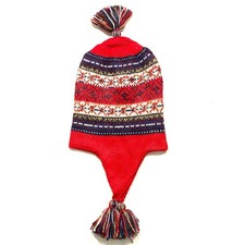 Peruvian Alpaca Wool Chullo Hat Beanie Earflap Winter Knit Andean Red Reversible