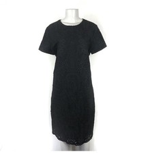 J Mclauglin Dress Sz Large Black Short Sleeve Scallop Embroidered Detail Career