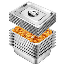 Hotel Pan with Lids 6 Pack 1/2 Size 4" Deep Stainless Steel Steam Table Pan, Com
