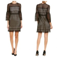 EUC J. Crew Bell Sleeve Daisy Lace Sheath Dress Black/Nude Wedding guest size 14