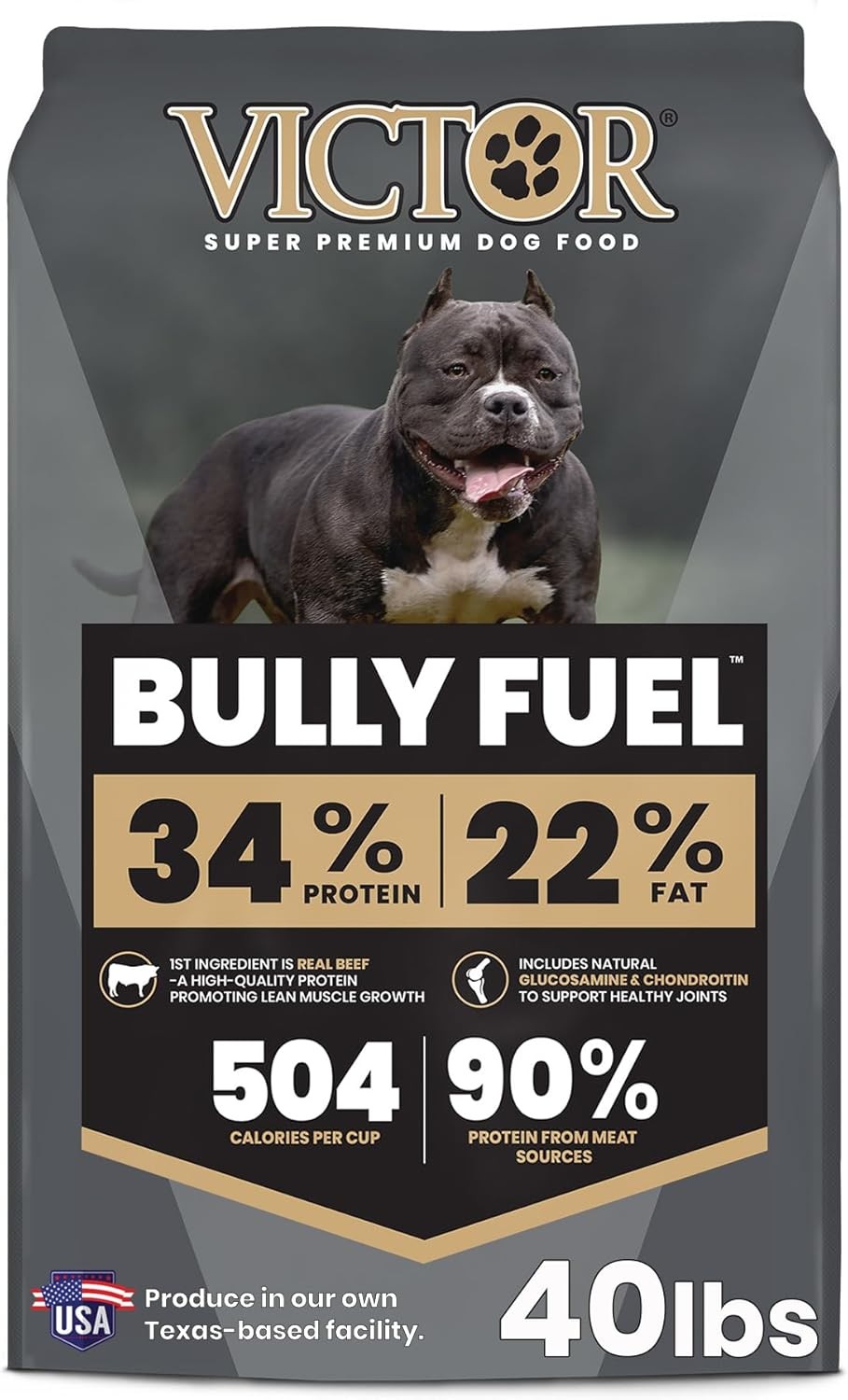 VICTOR Bully Fuel Dry Dog Food, 40 lb &ndash; Real Beef First Ingredient, High-Calorie