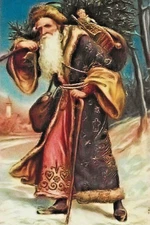 A "Christmas Wishes" w/ St Nicholas in Brown w/ Tree Holiday Postcard - X-167