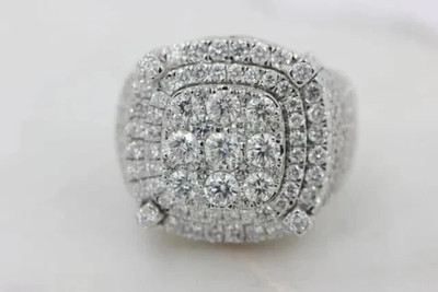 3.50Ct Rund Schliff Moissanit Herren Cluster Verlobungsring 14K Weiß Vergoldet