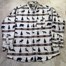 VTG Cabelas Button Up Shirt XXL Tall USA Made Animal Moose Fox Bear Deer Native