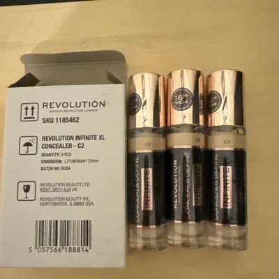 3 Pack Makeup Revolution Beauty Conceal & Define Infinite Concealer XL, C2