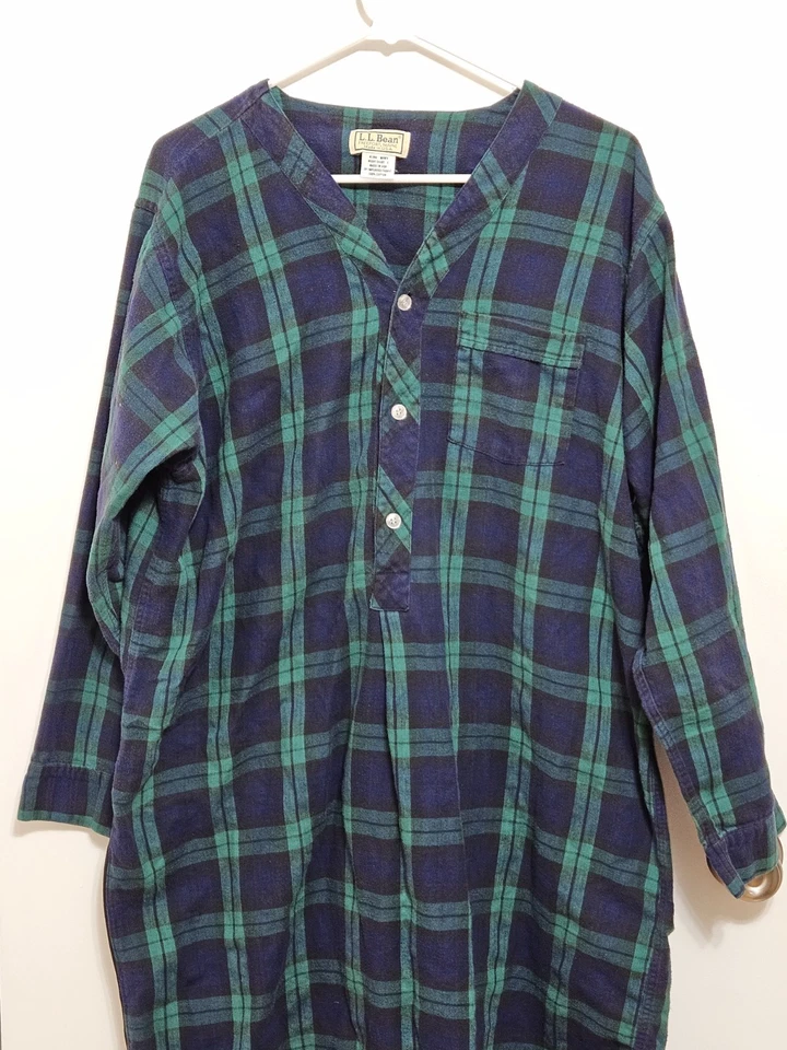 Camisa LL Bean Para Hombres Grande De Colección Verde Azul Franela a Cuadros Camisón Prendas para Dormir Foto 3 de 4