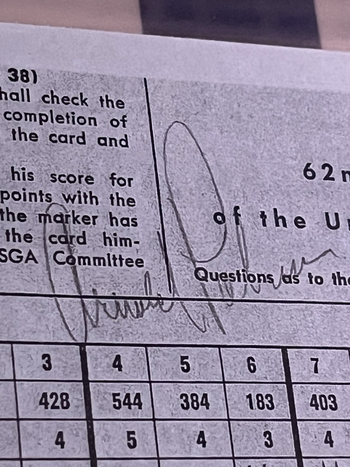 Jack Nicklaus & Arnold Palmer Signed Used Scorecard 62nd Open Championship USGA.
