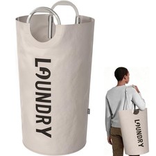 100L Laundry Basket Tech Handle 2In1 Large Dirty Clothes Hamper Beige Part