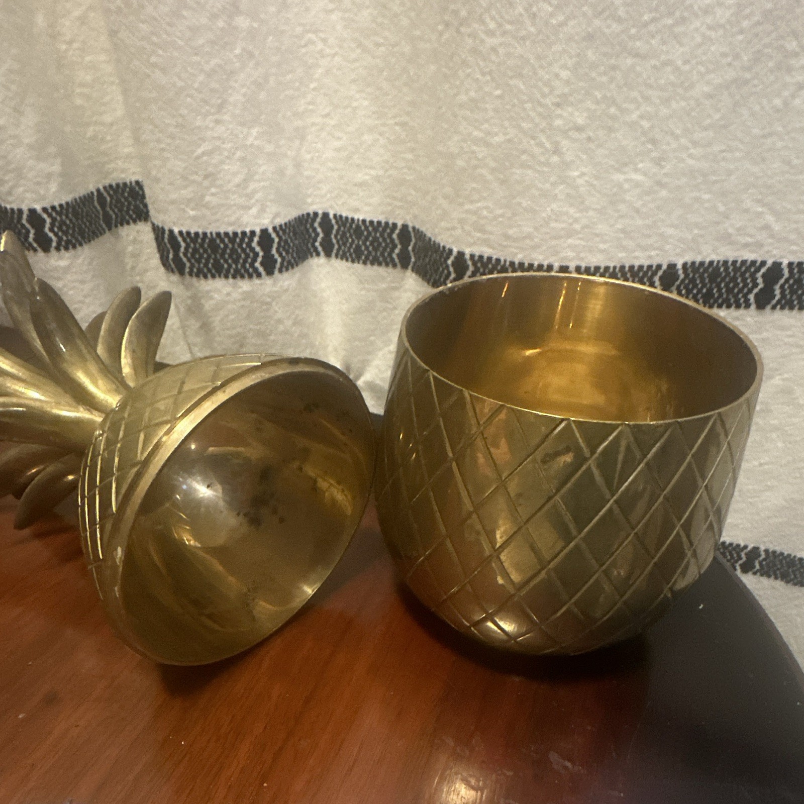 S Pattern Geometry ETHAN ALLEN Solid Brass Pineapple Trinket w/ Lid, Geometric Pattern 9”T ...