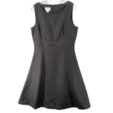 Talbots Dress Sz 12 Black Irish Linen Sleeveless Fit Flare Midi Lined