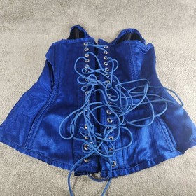 Corset Blue Satin Lace Up Boned Victorian Steampunk Women Size M (no size tag)