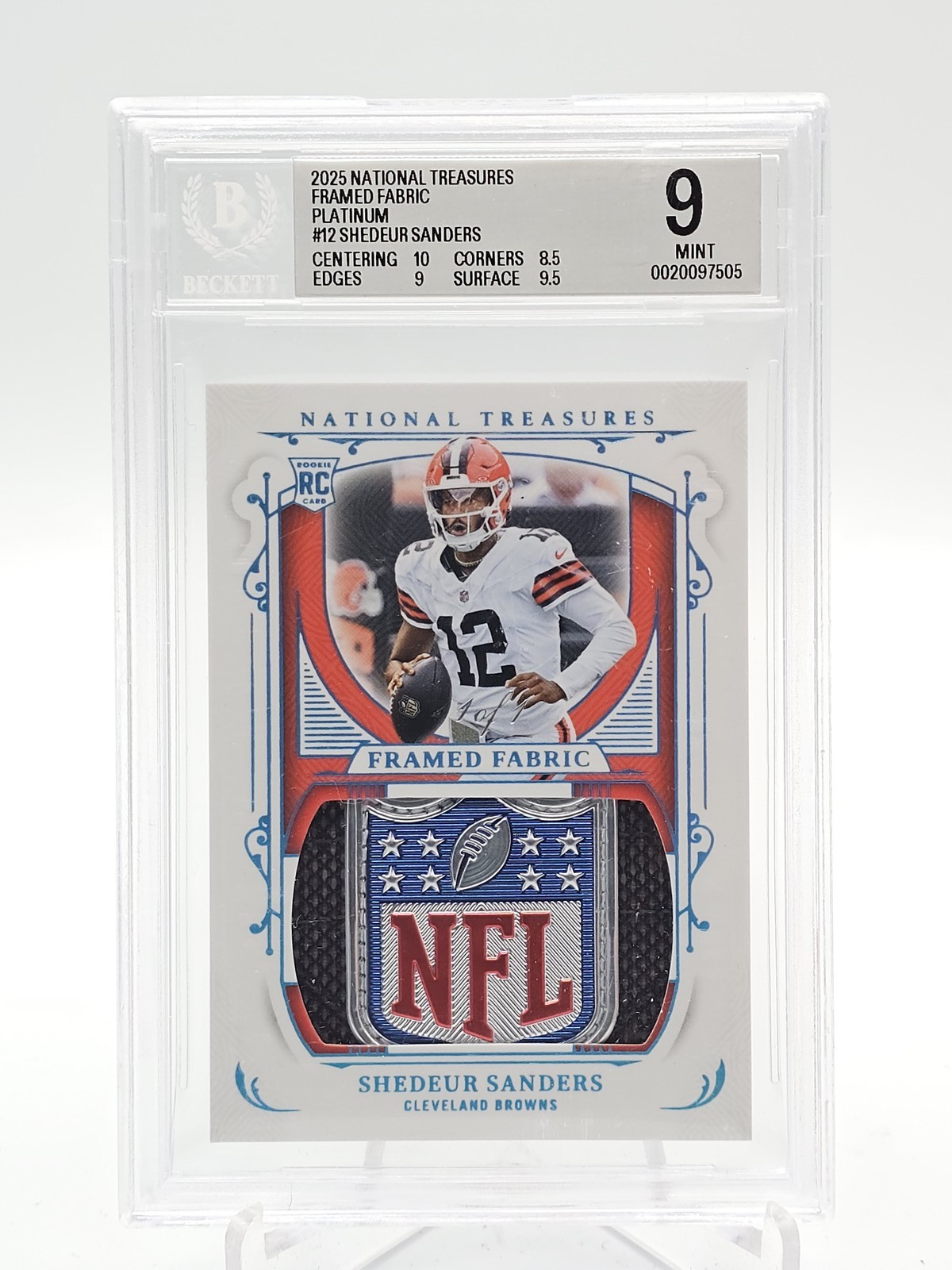 SHEDEUR SANDERS 2025 NATIONAL TREASURES PLATINUM RC NFL SHIELD 1/1 BGS 9 Q1048