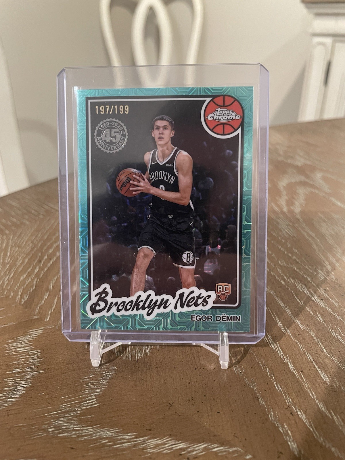 EGOR DEMIN 2025-26 TOPPS CHROME 1980 TOPPS ROOKIE AQUA MOJO RC 197/199 