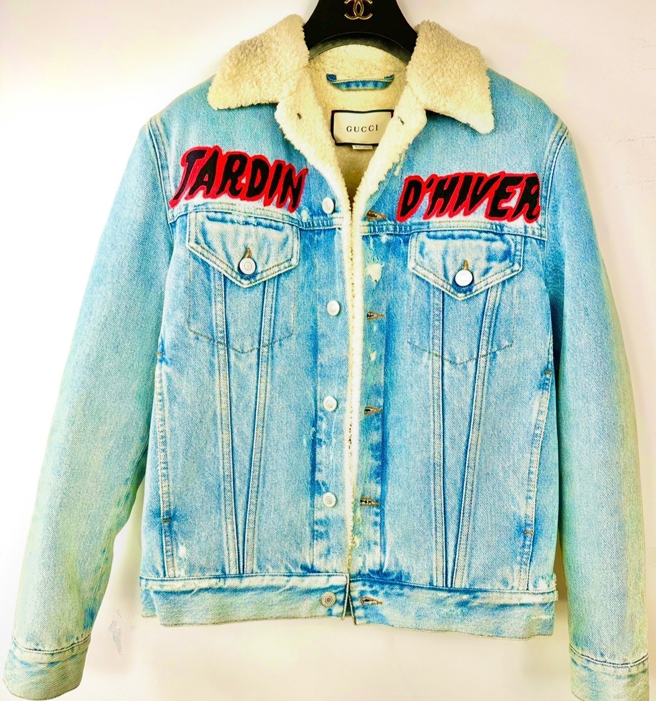 Gucci 2019 Patch Denim Logo Sequin Forever Taylor Jacket 38 40 2 4 Coat Fur S M image 2