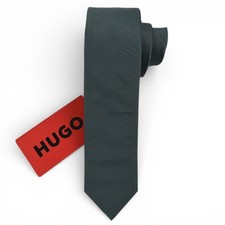 HUGO BOSS RED LABEL Mens Green SOLID Woven Silk SKINNY Tie Italy NWT