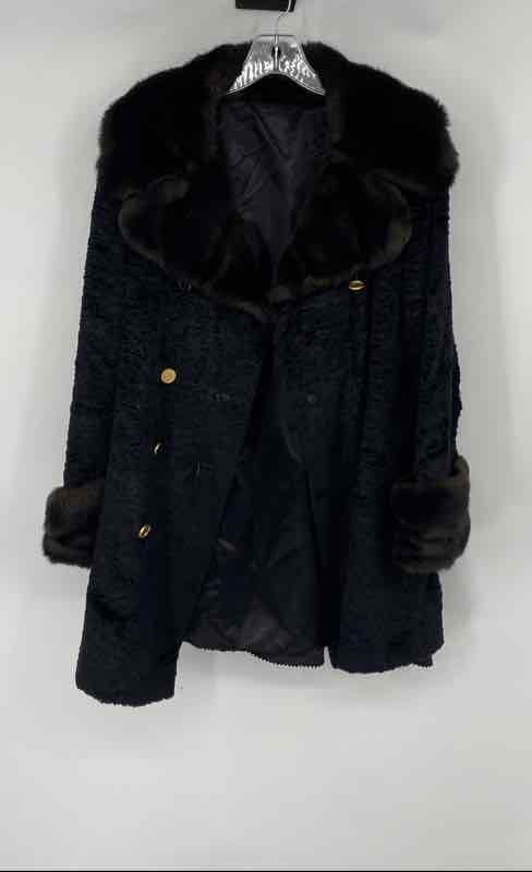 Tissavel Womens Black Faux Fur Long Sleeve Button Front Coat Size M-L