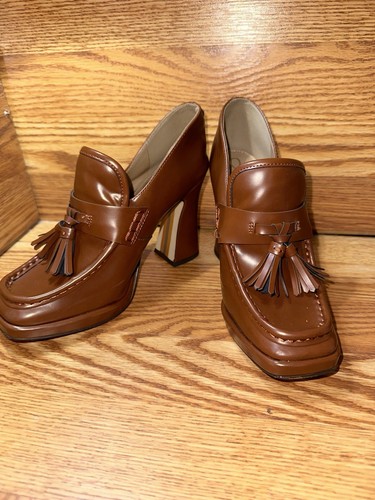 Sam Edelman Jed 6.5 Platform Block Heel Platform Loafer Med Brown Leather $170 - Picture 3 of 8