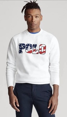 $188 Polo Ralph Lauren Mens USA Flag Logo Crewneck White Mens XXL 2XL New NWT
