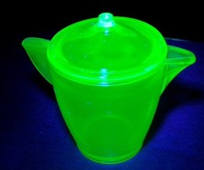Akro Agate Small Stippled Band Transparent Green Teapot With Lid Glows Brightly