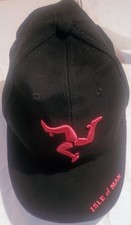 TT Shirts.com Isle Of Man Baseball style Cap Hat Black red embroidered 3 legs