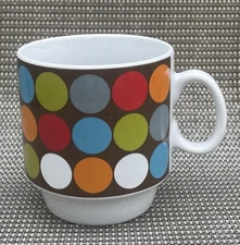 Caribou Coffee Brown w/ Polka Dots Stackable Small Porcelain Mug Cup 8 Oz