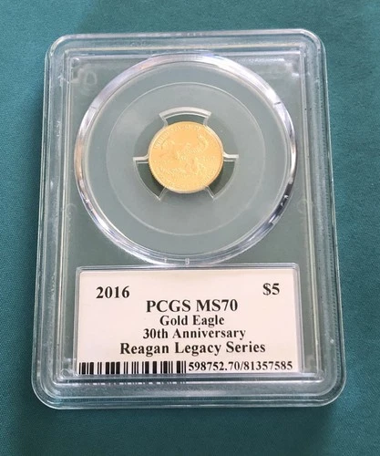 2016 $5 1/10TH Oz AMERICAN GOLD EAGLE PCGS MS70 REAGAN LEGACY 30th ANNIVERSARY
