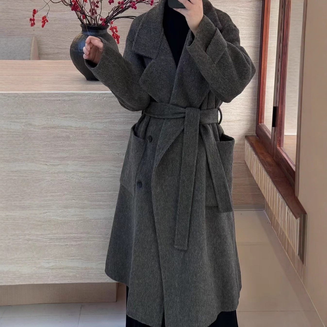 2025 New  Cashmere Coat Women's Long Loose Stand Collar Suit Collar Wool Coats