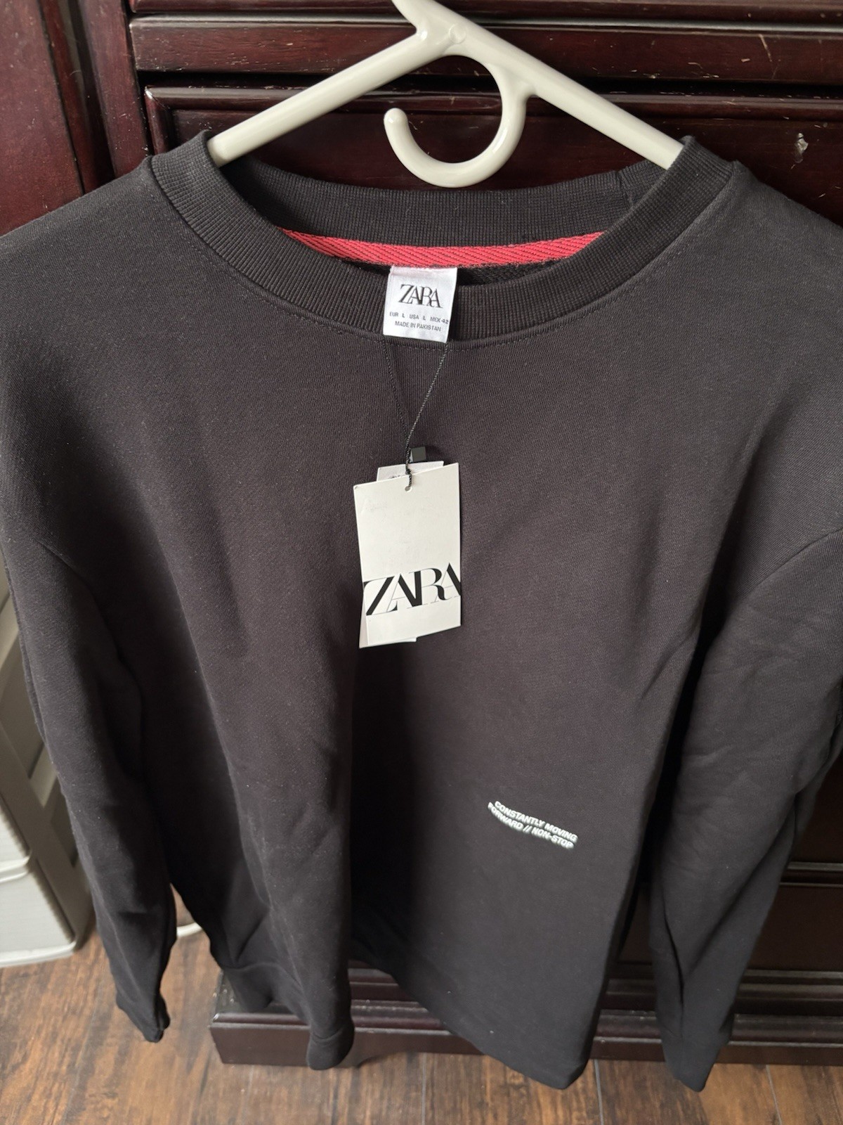 Zara Men's Black Cotton Knit Crew Neck Pullover Sweatshirt L Graphic Print