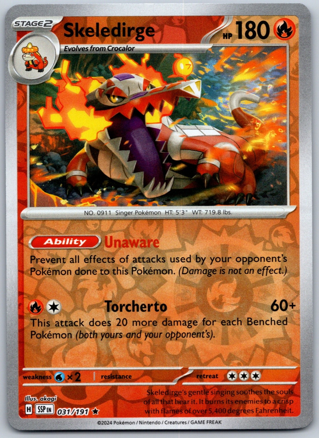 Skeledirge Reverse Holo Rare SV08: Surging Sparks 031/191 NM