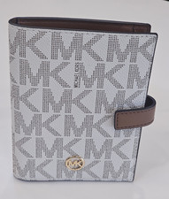 Michael Kors Women's Logo Snap Tab Wallet, White/Brown, Credit Card Slots