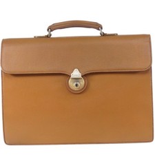 Burberry Briefcase Business Bag Camel Brown Gold Fits A4 with Lock Vintage