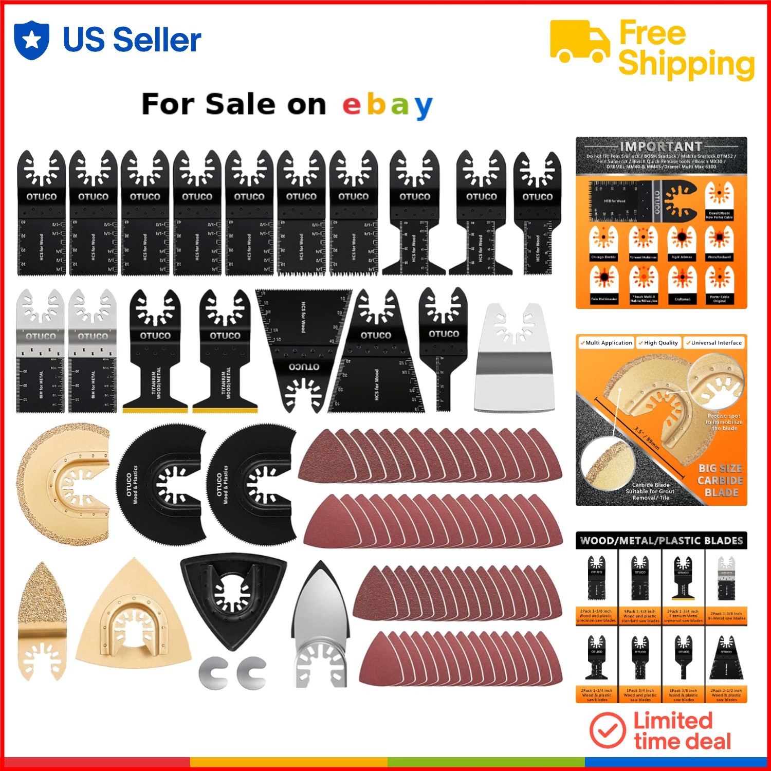 87-Piece Oscillating Tool Blade Set for Wood, Metal & Sanding with Multi-Tool Compatibility