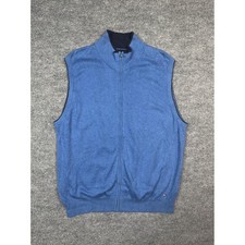 Tommy Hilfiger Mens XL Blue Full Zip Mock Neck Knit Sweater Vest Logo