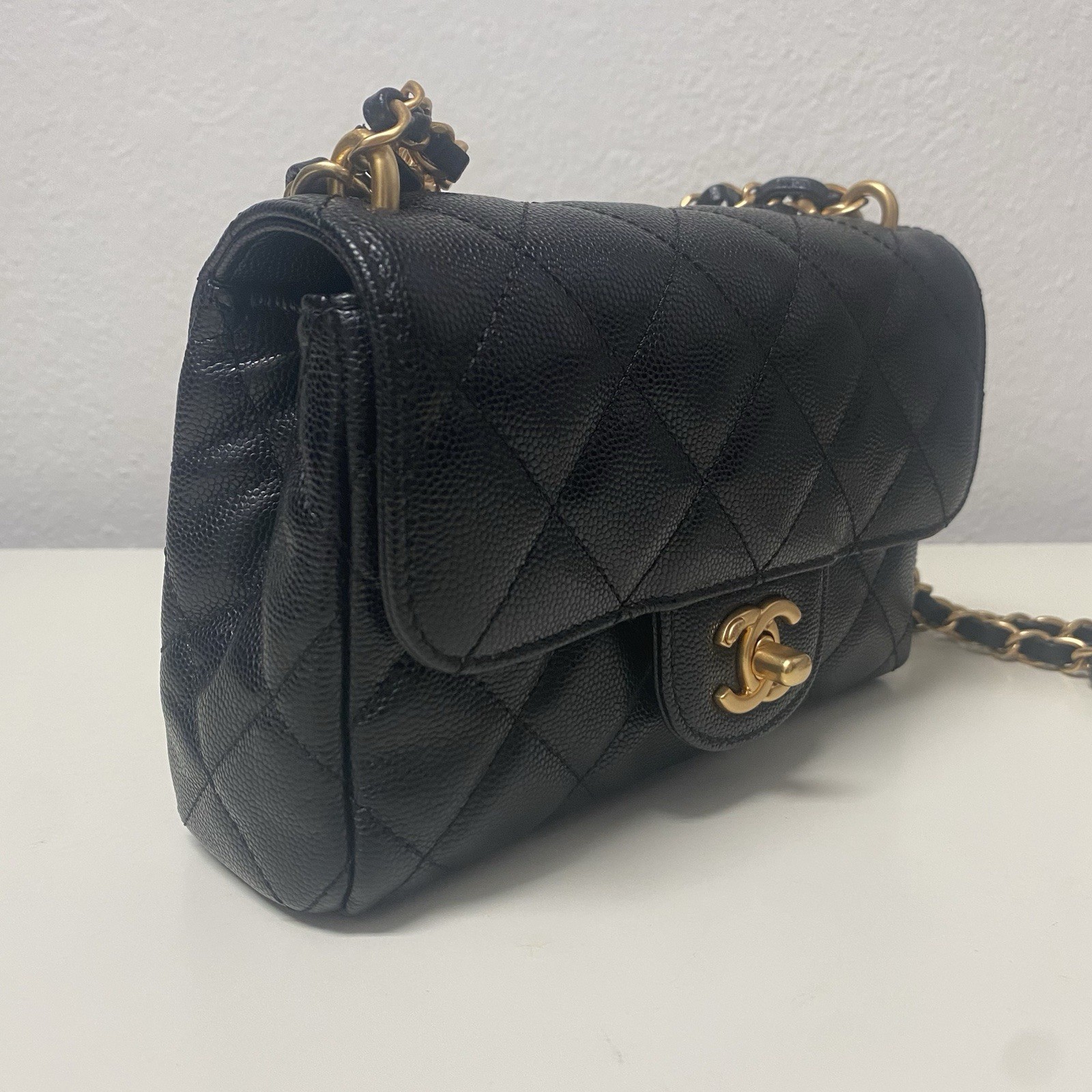 Chanel Black Caviar Mini Rectangular Chain Top Ha… - image 5