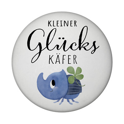 Nashornkäfer mit Klee Magnet rund mit Spruch Kleiner Glückskäfer