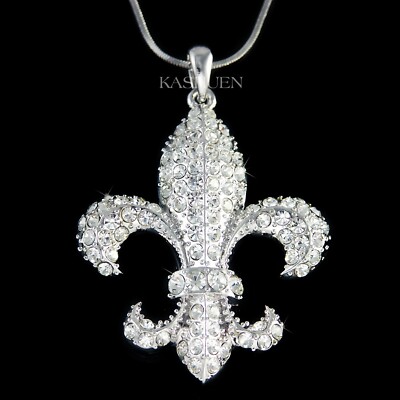 Groß Fleur De Lis mit Swarovski Kristall Paris France Lys Iris Lilie Halskette