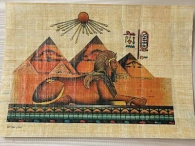 Vintage Egyptian Art Painting PYRAMIS AN SPHINX Papyrus Paper 8'' X 6''
