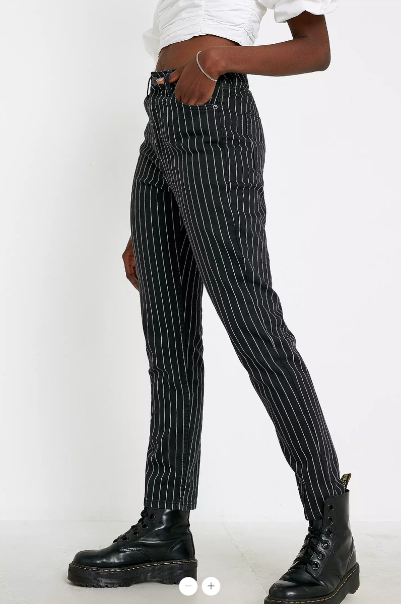 BNWT £55 Urban Outfitters BDG Pinstripe Mom Jeans Black White High