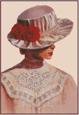 Victorian Lady w/Red Roses Hat Counted Cross Stitch Chart No.30-102 