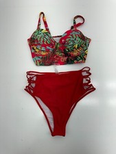 Shein Red Floral 2 Piece High Waist Bikini Set Womens Size Large