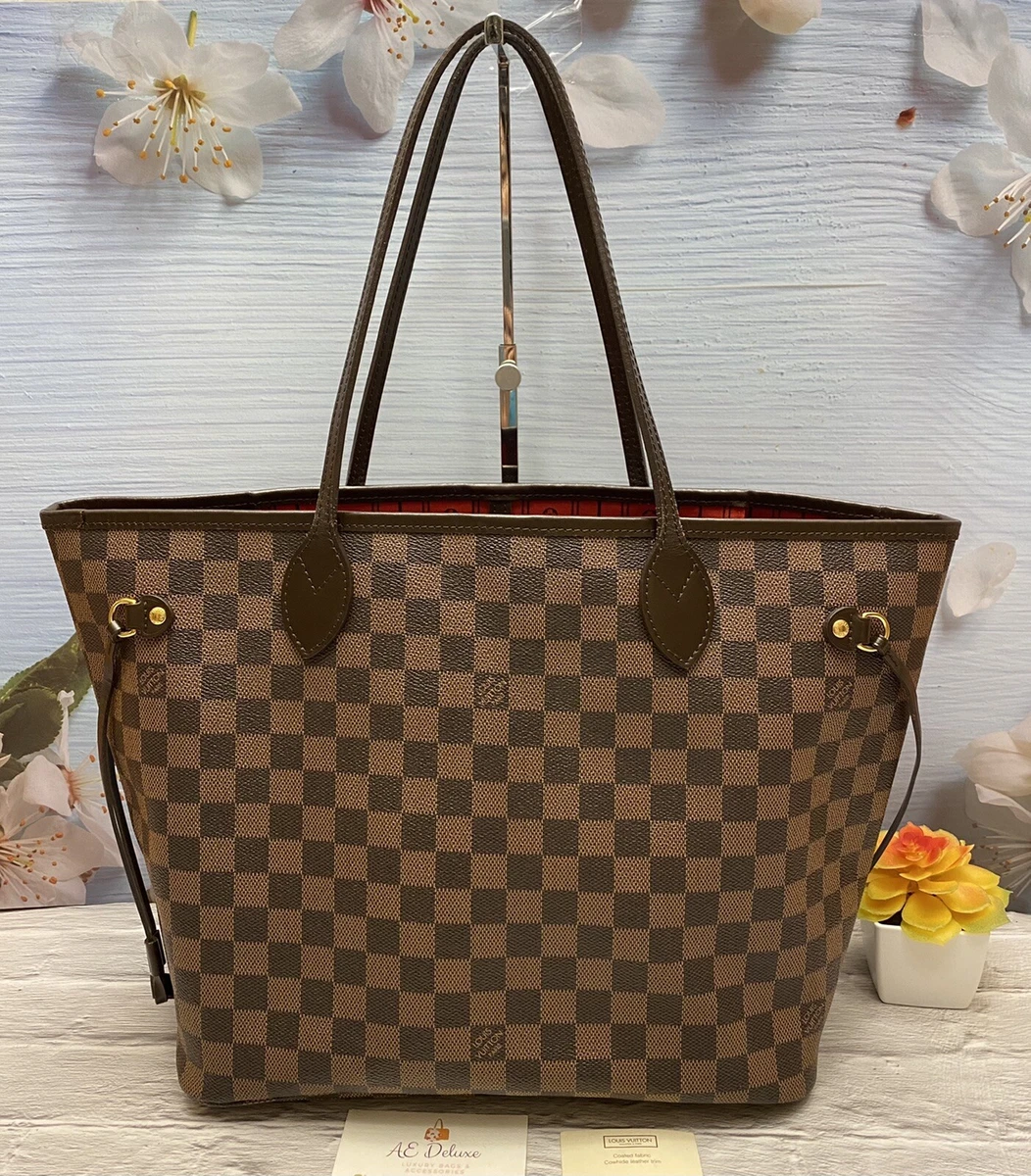 🌸Louis Vuitton Neverfull MM Damier Ebene Cherry Red Tote Shoulder  Bag(GI4181)🌸