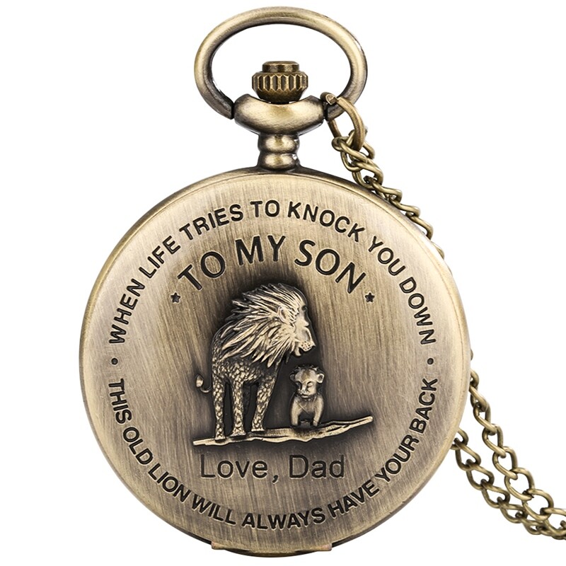 Retro The Lion King 'TO MY SON' Pocket Watch LOVE DAD Quartz Gift