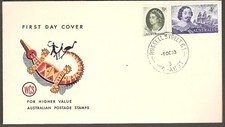 1963 4/- Blue Abel Tasman Navigator & 5d QEII Australia on Wesley Crocodile FDC