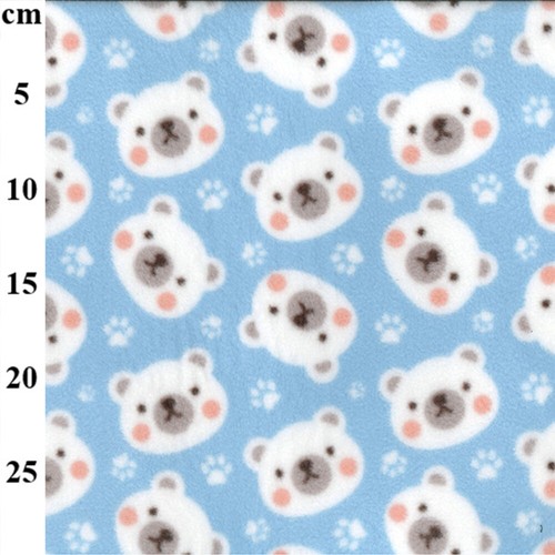Polar Fleece Anti Pil Fabric Polar Bear Faces Paw Prints Cute Teddy Animal - Picture 3 of 4