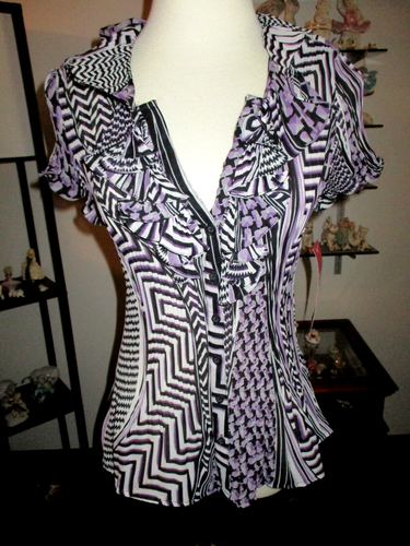 New with Tag Sunny Leigh Women's Size L Mixed Print, Micor Pleated Blouse