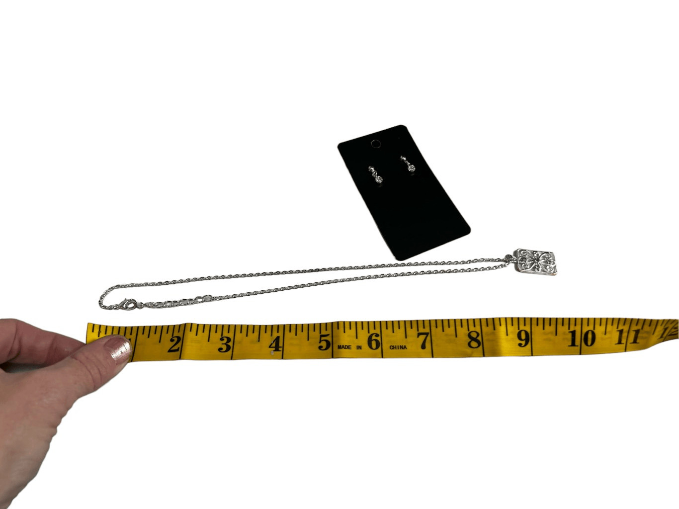 Squared terraced patterned silver toned pendant n… - image 2