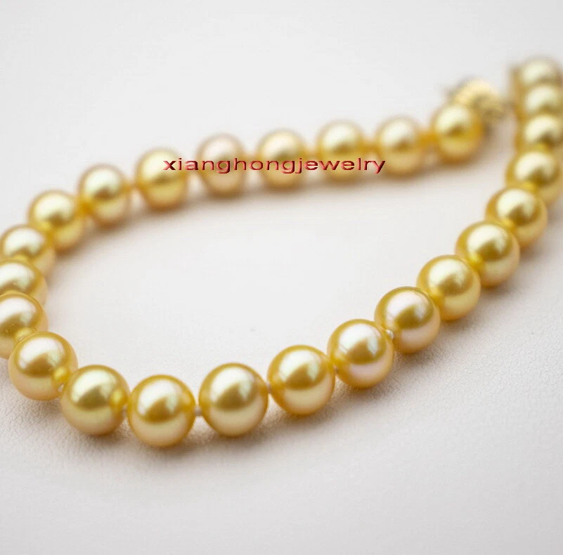 AAAAA 7.5"10-11mm Natural real round south sea golden pearl bracelet 14K GOLD - Image 3 of 4