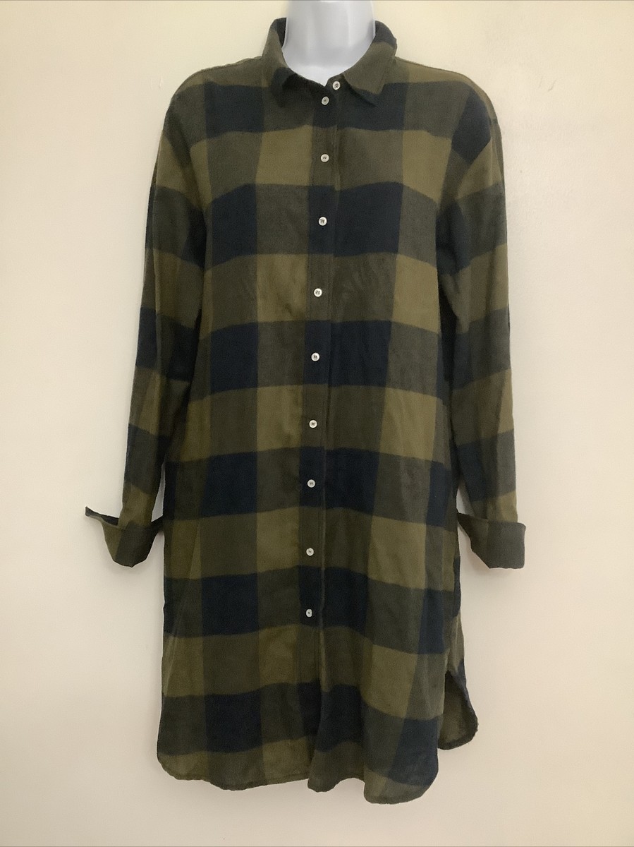 H&M Green And Black Checkered Pattern Button Down Shirt Dress Size 8  Flannel NWT