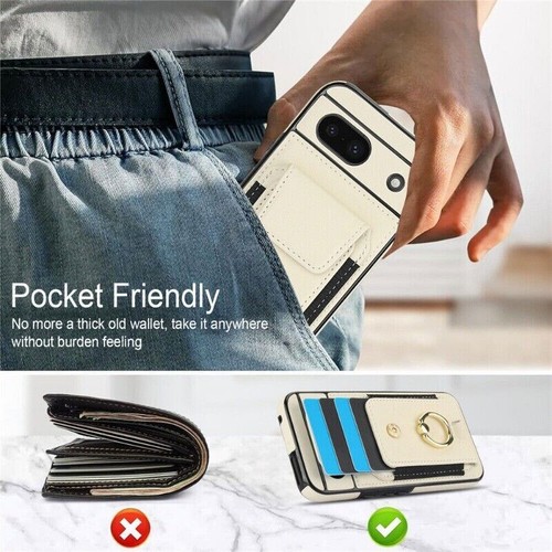 Luxury Stand Leather Card Slot Ring Phone Case For Google Pixel 9 Pro 8 8A 6A - 第 28/69 張圖片