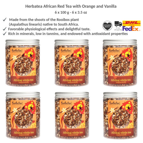 Herbatea African red Tea with Orange and Vanilla - Rooibos Tea Specialty 100gx6 - Picture 1 of 3